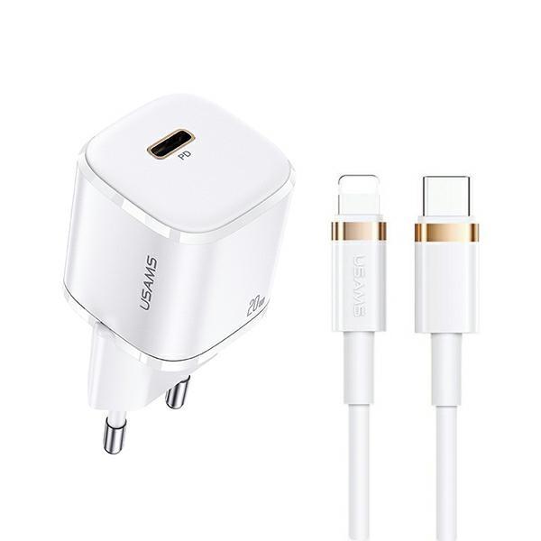 USAMS Network Charger 1xUSB-C T36 mini 20W + USB-C-Lightning cable white/white PD3.0 Fast Charging XFKXLOGTL02 (US-CC124+US-SJ484)