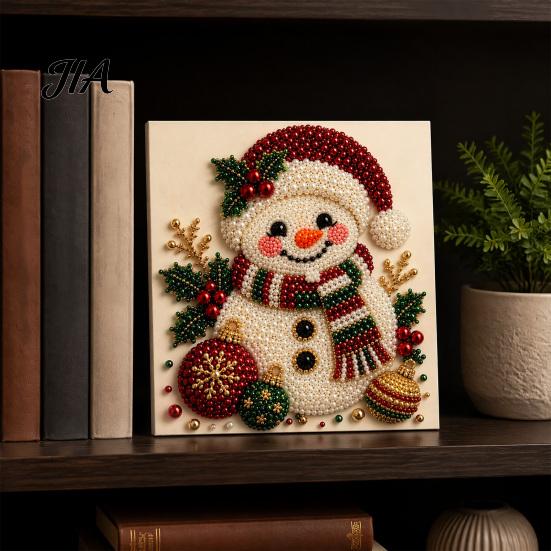Indoor Decoration Ideas Christmas Faux Pearl Art Kit, Santa Snowy Cottage Painting DIY Festive Winter Home Decorations 3D Bead Craft Set for