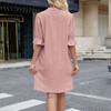 Women's Loose Casual Solid Color Five Quarter Sleeve V-neck Loose Dress Fashionable Dress