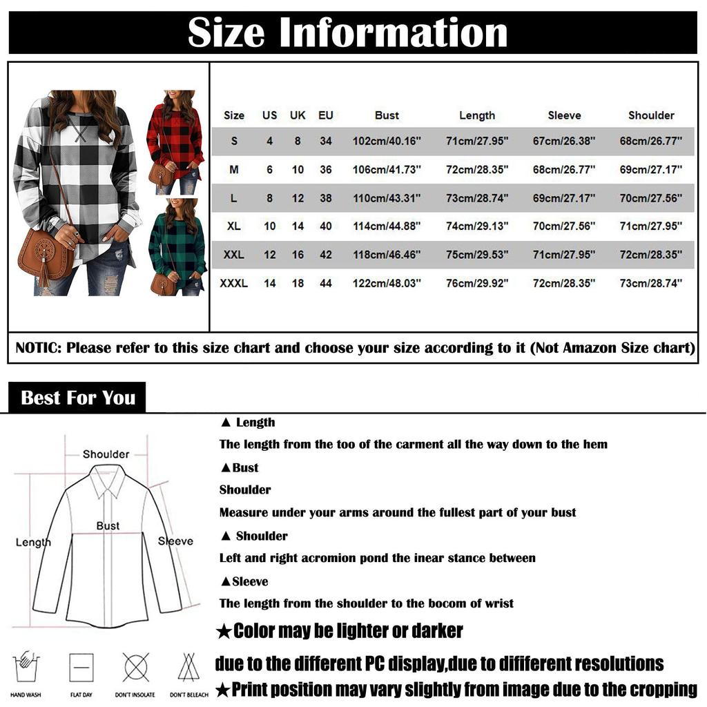 Women's Fashion Plaid Printed Hem Slit Long Sleeve Mid-Long T-shirt
