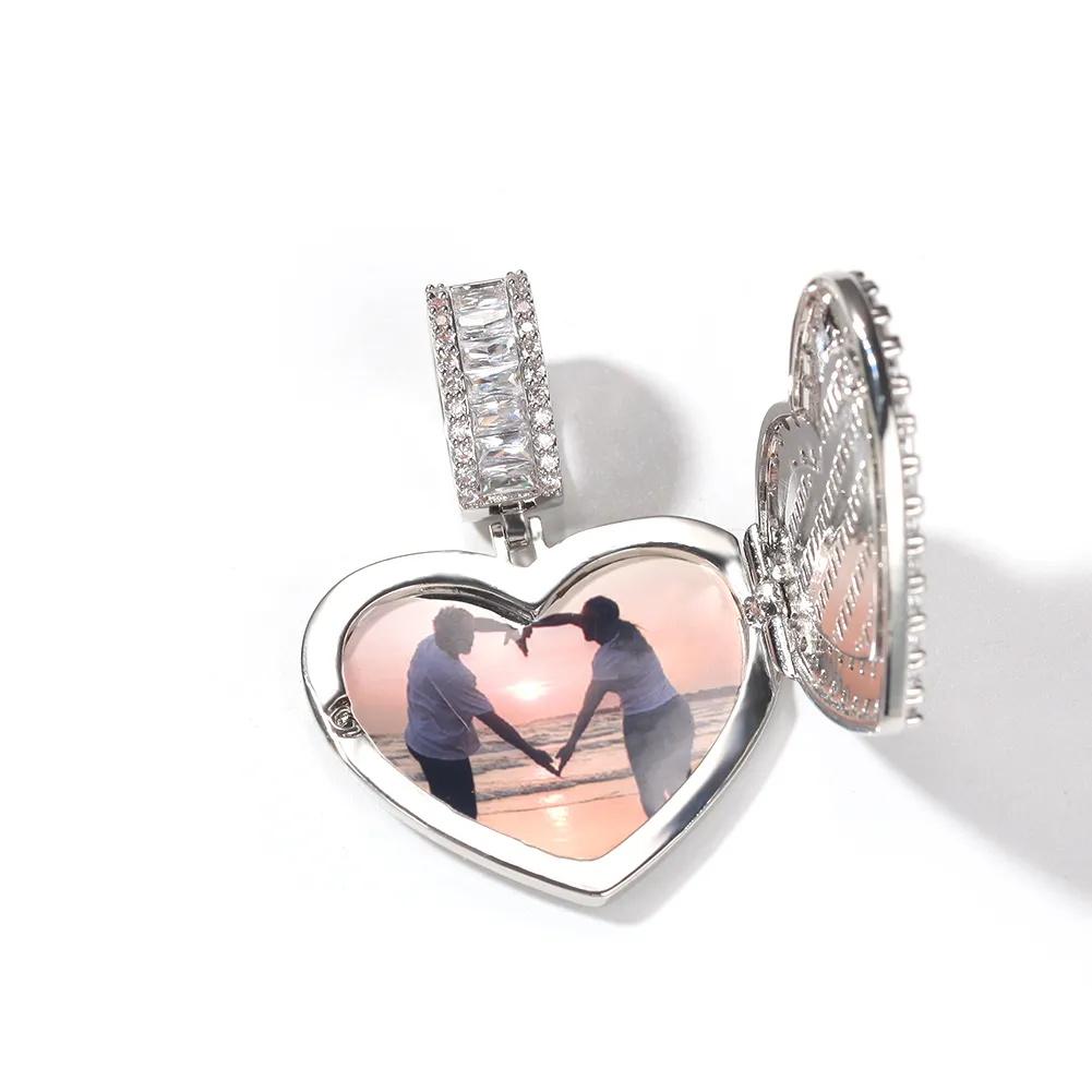 THE BLING KING Custom Photo Pendant Baguettecz Heart Jewelry Set Iced Cubic Zirconia Love Style Collections Necklace Jewelry Set