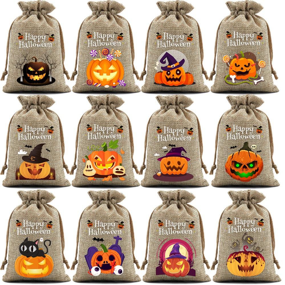 12Pcs Pumpkin Ghost Trick or Treat Candy Bag Handheld Candy Packaging Bags Kids