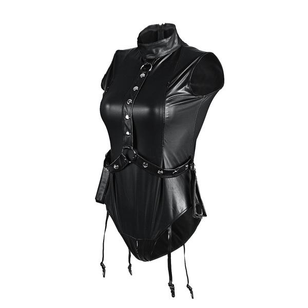 2021 Women's Latex Leather Bodysuit PVC Clubwear Femme Cosplay Costume Jumpsuit Zipper One Piece Suit Plus Size