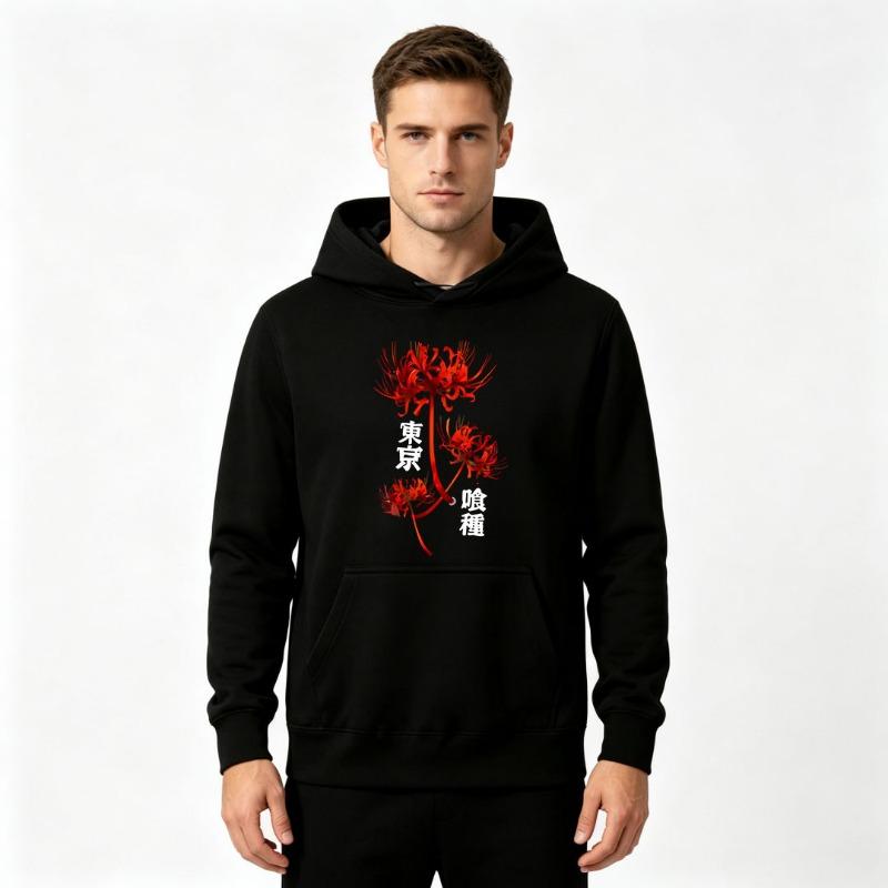Men's Adult Tokyo Ghoul Red Spider Lily Print Hoodie Casual Long Sleeve Loose Pullover Hooded Sweatshirt Hip Hop Streetwear Daily Casual Tops