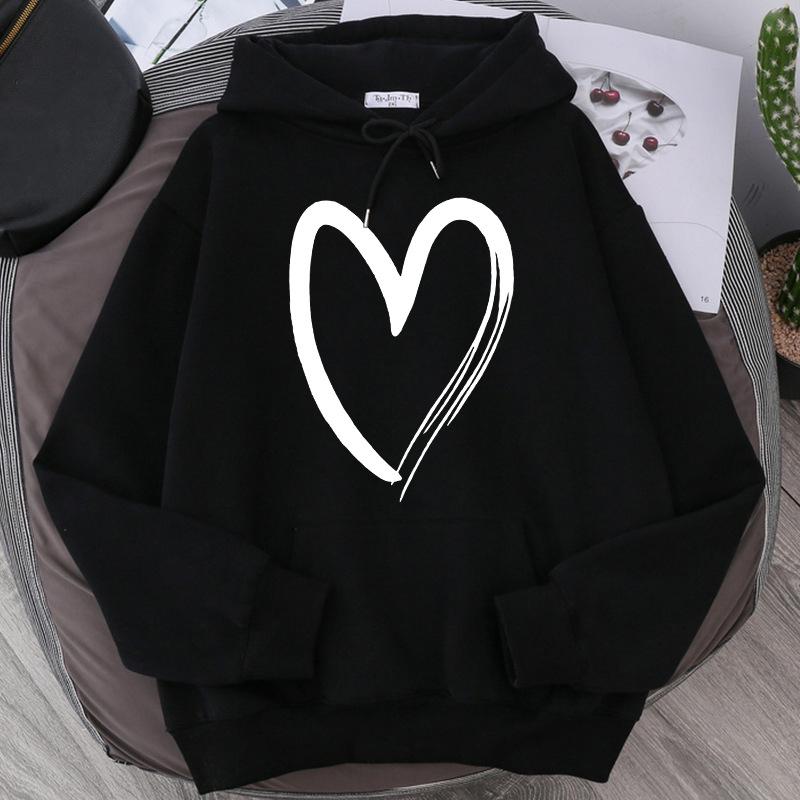 Sweatshirt Women's Heart-print Plush Top For Loose Casual Sports Hooded Pullover