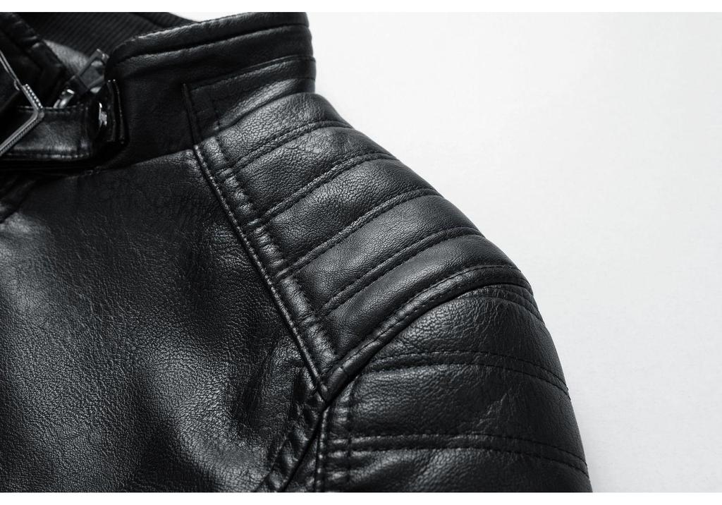 Мужская модная кожаная мотоциклетная куртка с воротником-стойкой для осени и зимы