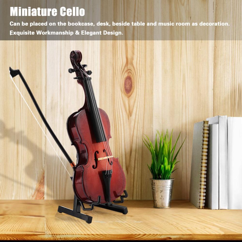 4pcs Wooden Wooden Miniature Cello With Stand Mini Musical Instrument Office Decor