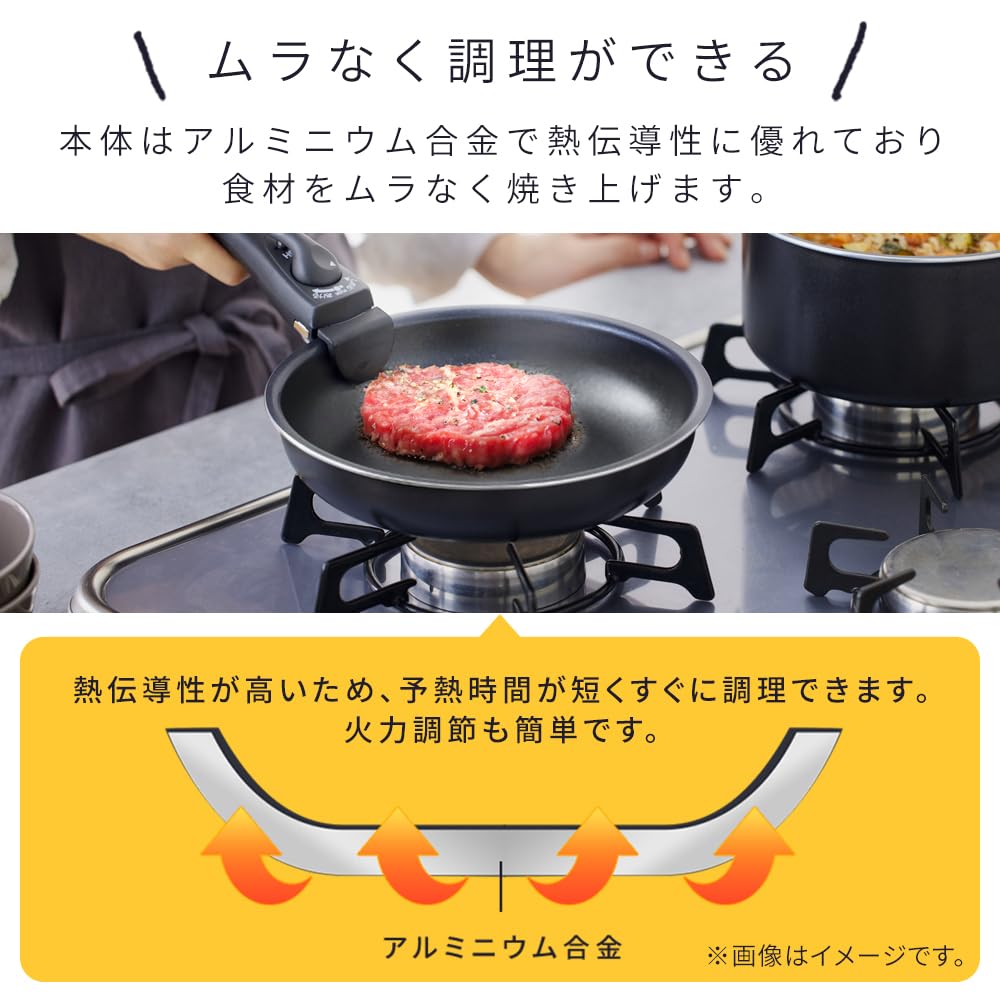 Iris Ohyama 20cm Frying Pan with Removable Diamond Dishwasher Oven Induction and Gas Black Metallic NTF-SEI20F Handle, Coated, Safe, Safe, Compatible,