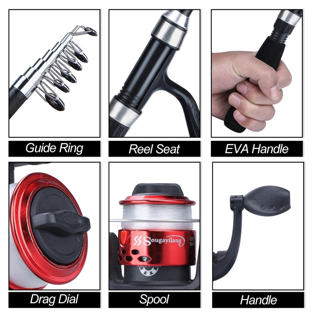 SOUGAYILANG Spinning Fishing Rod Reel Set Carbon Fiber Pole with Spinning Fishing Wheel for Freshwater Saltwater Fishing
