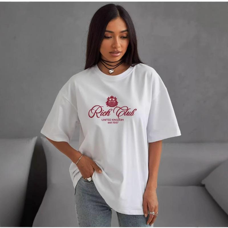 Pure Cotton Sweet Fresh Print Age Reducing Loose Slimming Personalized Casual Comfortable Round Neck Short Sleeved Shirt