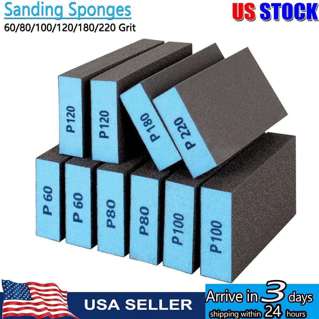 10PCS Sanding Block Washable and Reusable Sanding Sponge For Wood Drywall Metal Glasses Coarse 60-220 Grit Sandpaper Block