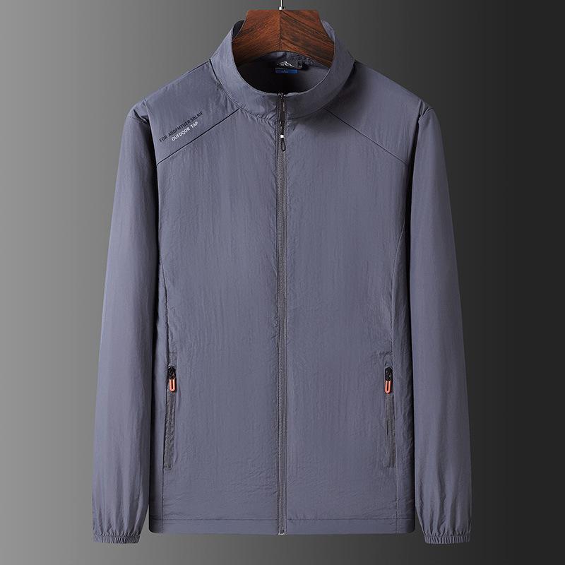 Солнцезащитная одежда мужская летняя повседневная тонкая секция дышащая ледяная шелковая кожа пальто открытый воротник солнцезащитная одежда однотонные топы