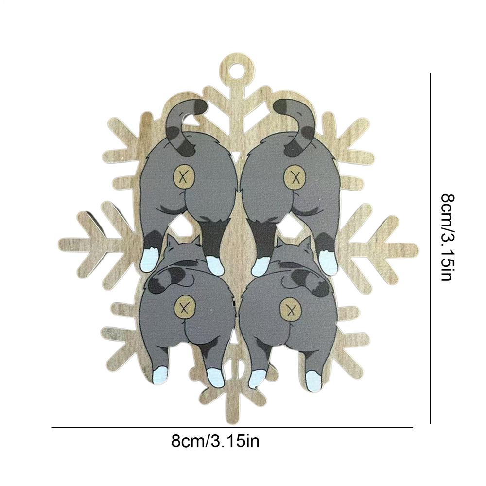 Деревянная снежинка с кошачьей попой, 2D, деревянное украшение в виде кошачьей попы, подвеска для рождественской елки, украшение для рюкзака, брелок