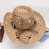 Hat with Decorative Bands Hollow Ultralight Breathable Design Cowgirl Woven Sun