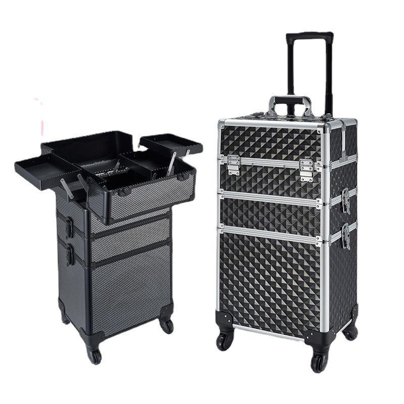 Multifunctional Aluminum Makeup Trolley Case with Large Storage for Artists, Manicure, and Hairdressing