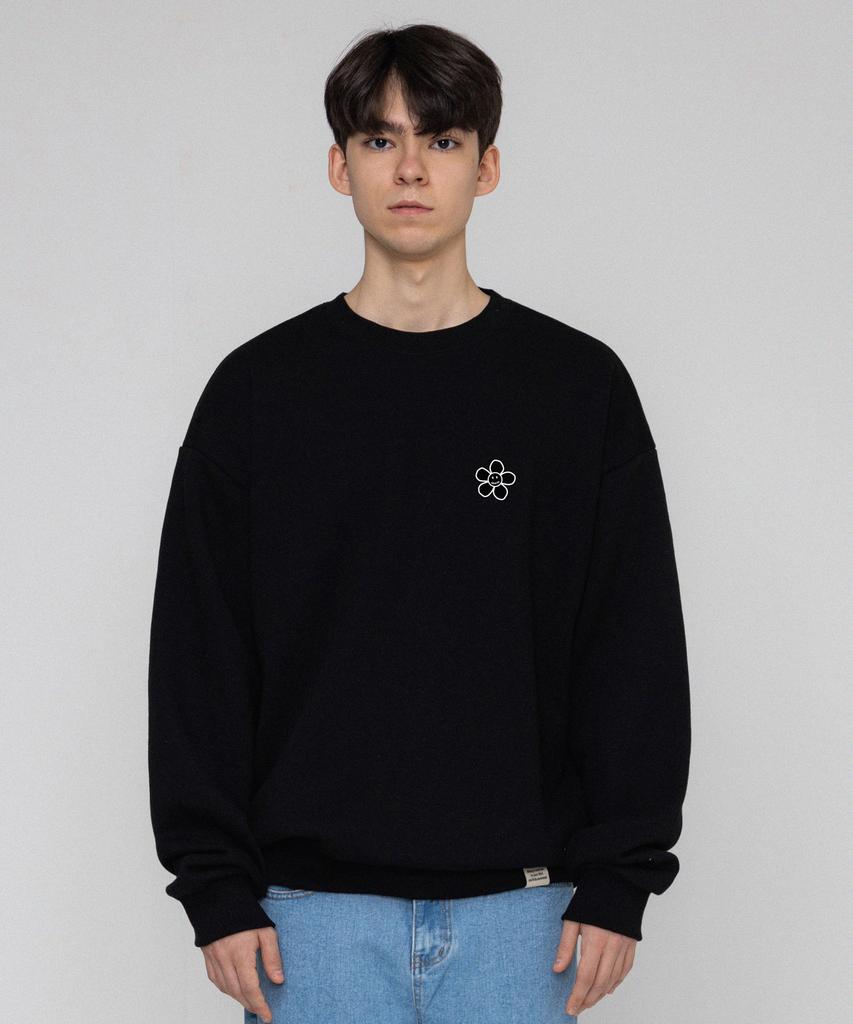 GRAVER [Unisex] Line Flower Dot Logo Smile Sweatshirt_Black