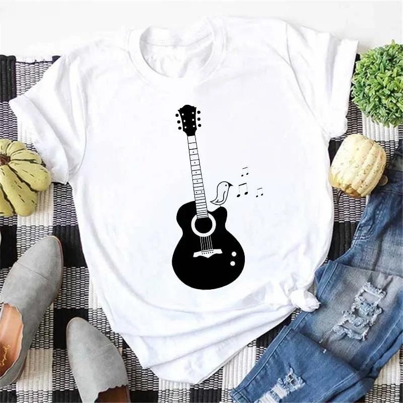 Plussize Harajuku Style Womens Tshirt Musical Note Print Top New Black Tshirt Womens Fashionable Graphic Tshirt Womens Top