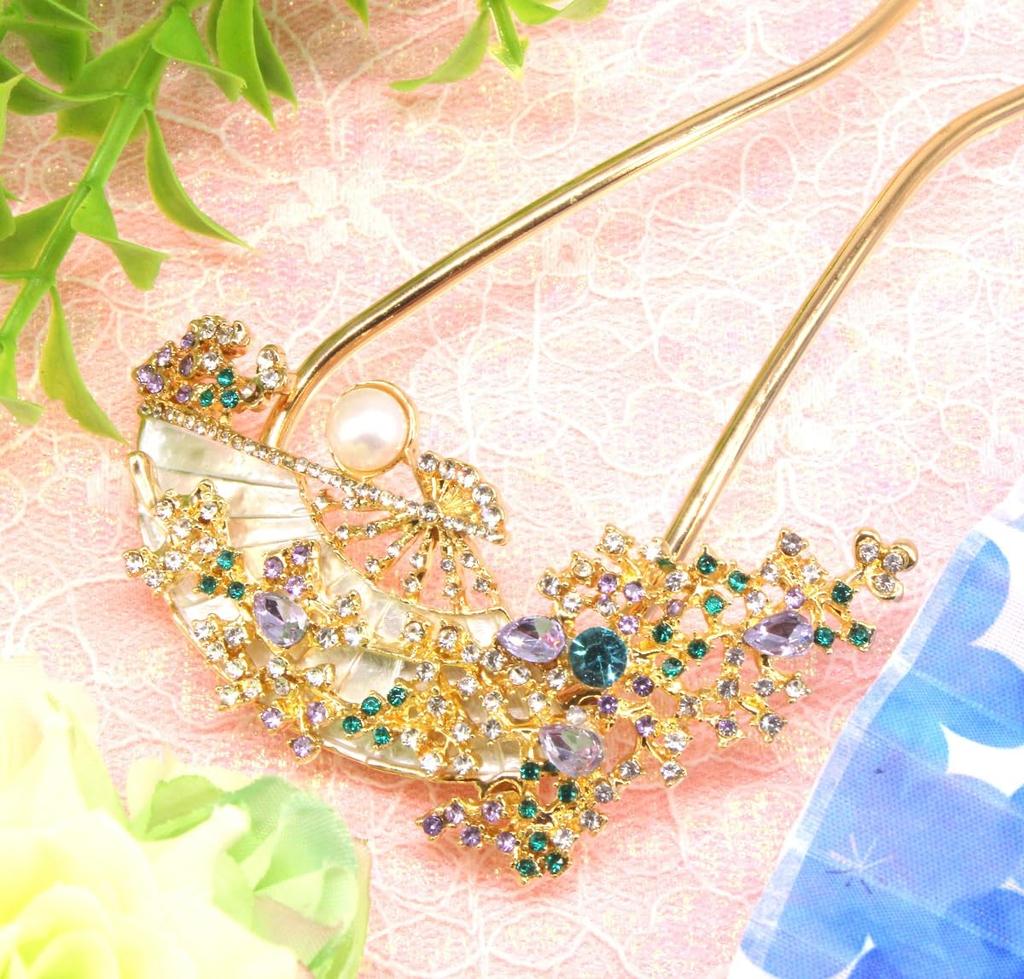 Kanzashi Hair Ornament for Japanese Formal Hair Cherry Gold [MiaoMiao] Clothing, Yukata, U-shaped, Kimono, Accessory, Pearl, Metal, Antique, Blossom,