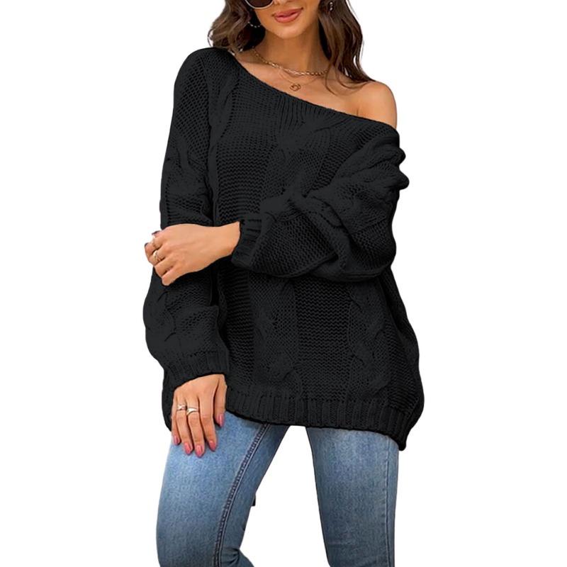Женский осенне-зимний свитер большого размера с круглым вырезом и свободной вязкой