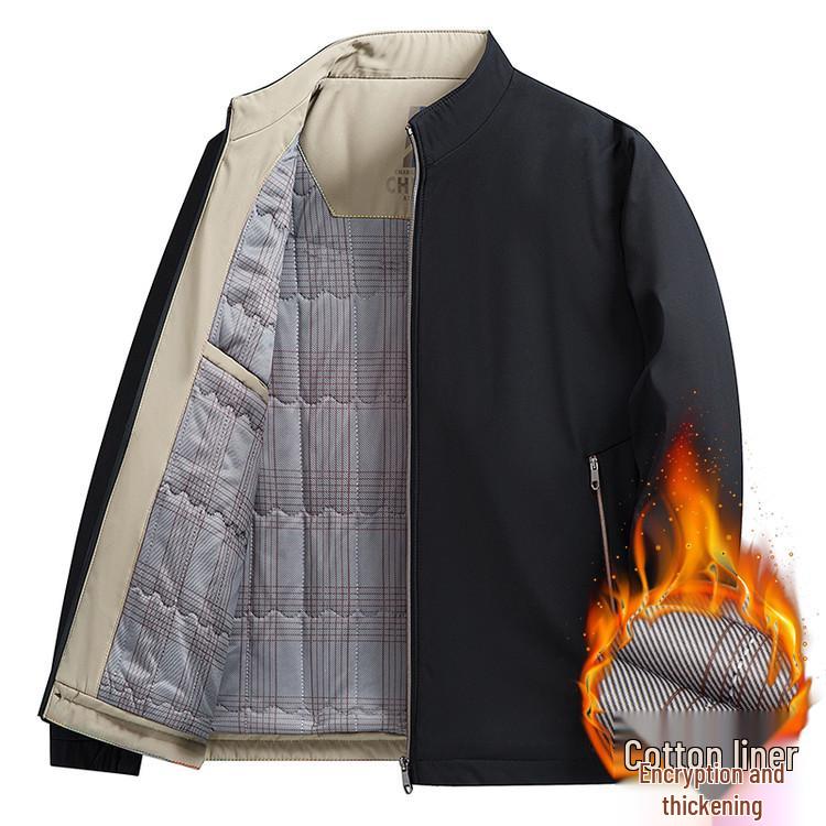 Мужская хлопковая куртка на осень/зиму с воротником-стойкой - Business Casual, Однотонная, Утепленная, В стиле «папы»