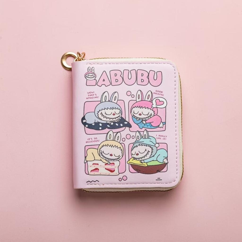 Labubu Small Wallet Girly Short Cute Folding Card Holder Student Small ID Wallet Coin Purse