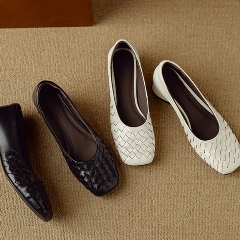 Мода 2024 Весенне-осенний сезон Квадратный носок Низкий каблук Туфли-лодочки Женская обувь Балетки Плоский каблук Лоферы