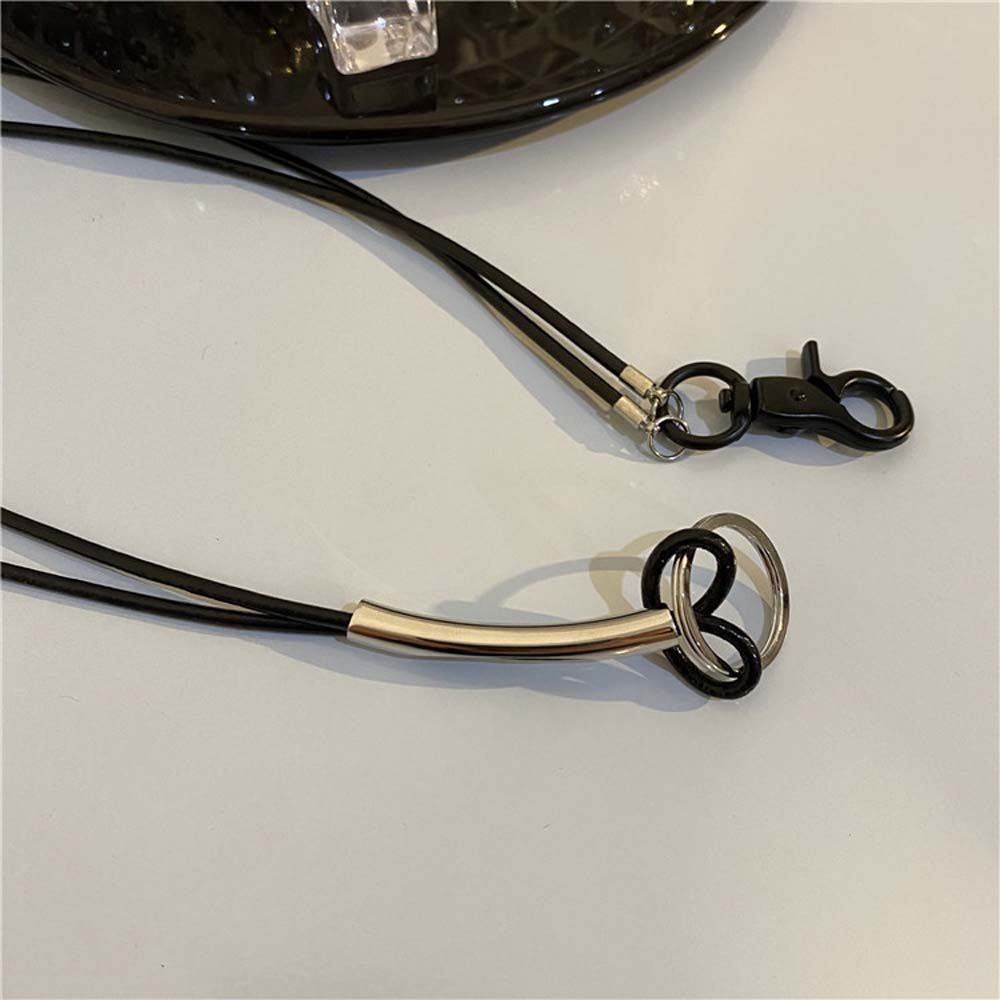 Metal Texture Leather Rope Necklace Korean Style Necklace Black Rope Necklace Female Necklace