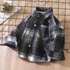 Children's Boys and Girls Retro Plaid Boys Versatile Shirt Brushed Shirt Spring and Autumn Baby Handsome Plaid Shirt