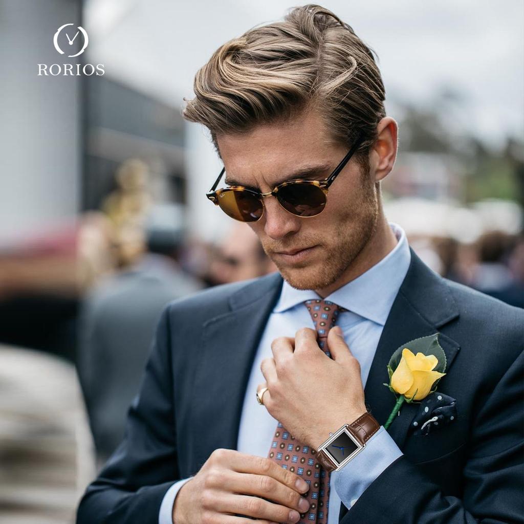 RORIOS Парные часы, Популярные мужские легкие кварцевые римские аналоговые квадратные наручные часы с кожаным ремешком, Простые и стильные, Идеально подходят для повседневной носки,