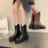 Fashion Women's Thick Sole Boots 2024 New Fashion Chelsea  Solid Color Ankle  Women's Punk Gothic Boots