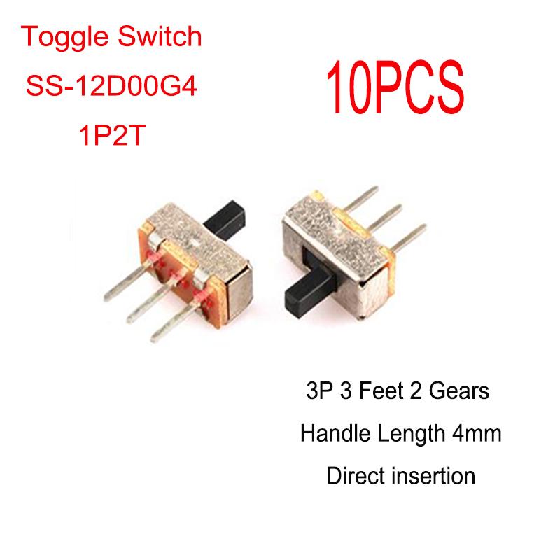 10PCS Micro Switch Toggle Switch SS-12D00G4 1P2T 3P Handle Height 4mm 3 Foot 2 Gears Direct Insertion Switches4