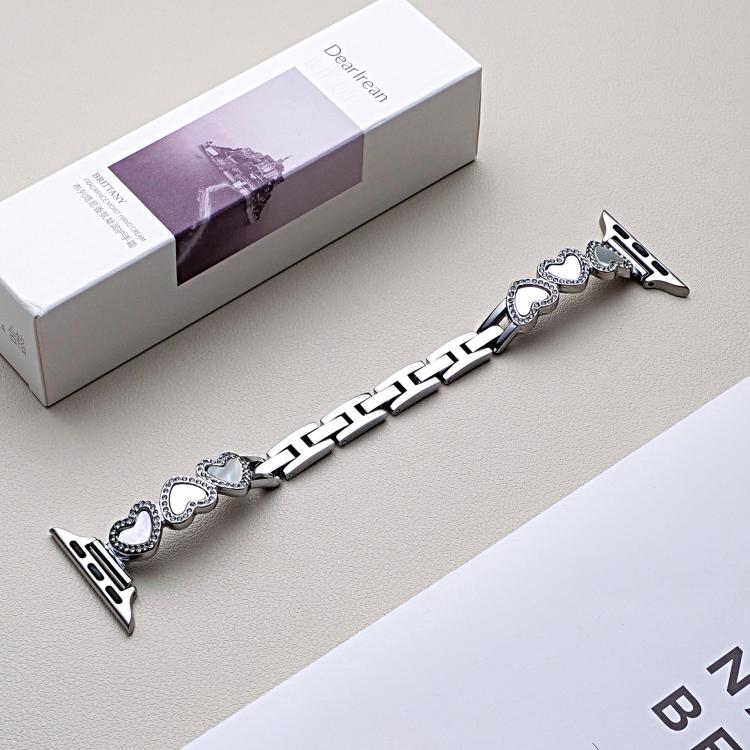 Heart-shaped Shell Metal Watch Band For Apple Watch 42/44/45/46/49mm, Adjustable Ergonomic Replacement Wrist Strap