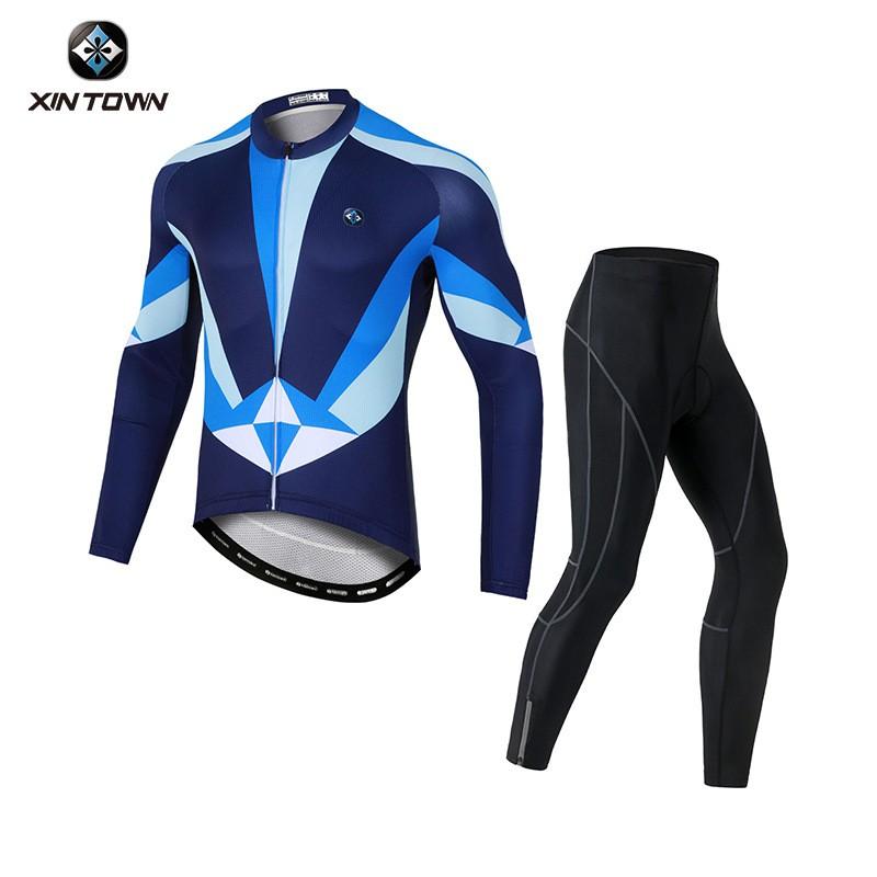 XINTOWN Mens Cycling Long Jersey Set Road Bike Racing Suit Breathable Wear