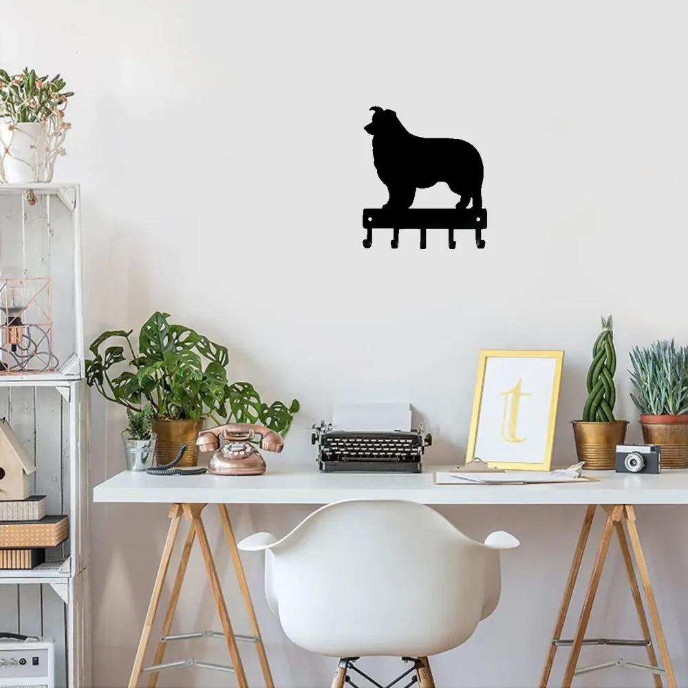 1pc Wall Hook Border Collie Dog Iron Metal Key Hooks & Keychain Holder-Small 6 Inch Wide Hanger In The Hallway Decoration