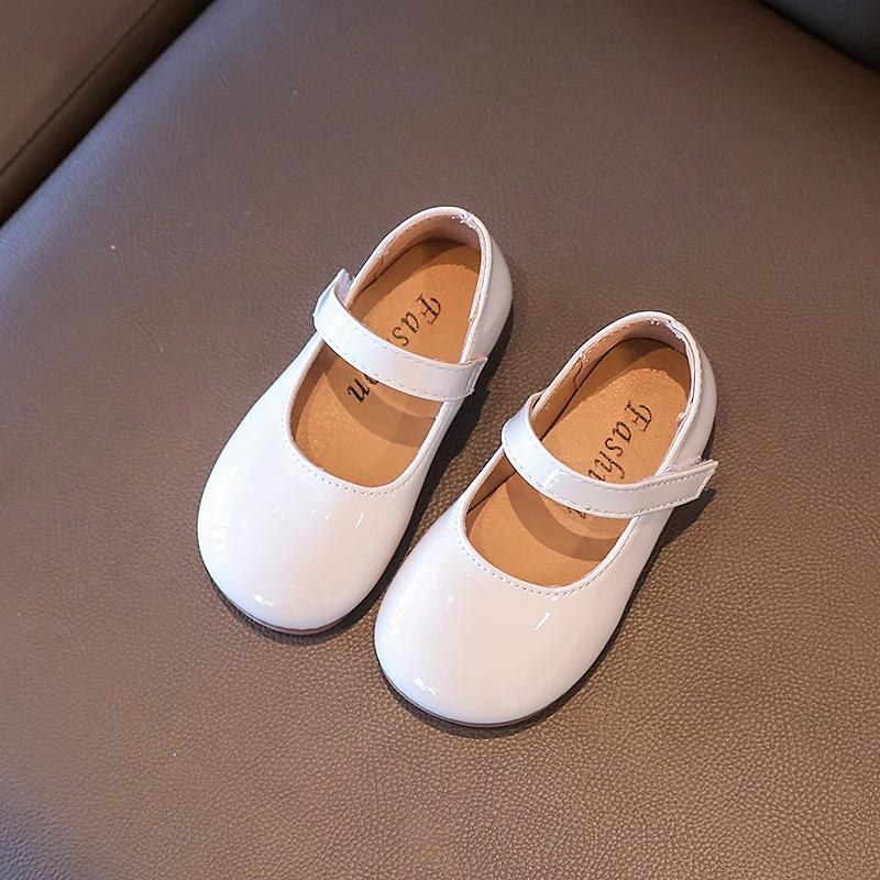 Plain Patent Leather Ballet Flats Baby Girls Concise Round Toe Mary Jane Shoes Kids Soft Sole Casual Dress Zapatos In Red White