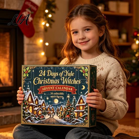 Small Statue for Scene Decoration Christmas Witches Advent Calendar 2026, 24 Days Yule Countdown Box, 2D Miniature Doll Set Display Acrylic
