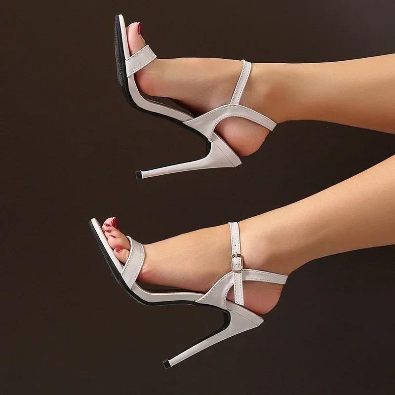 Summer New Large Size Sandals Comfortable and Fashionable One Word Buckle Open Toe High Heel Stiletto Outdoor Sexy Women's Shoes
