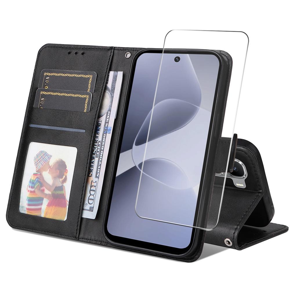 Для Infinix Hot 60i 4G/Infinix Hot 60 5G Кожаный чехол-кошелек из полиуретана Обложка-подставка для телефона с закаленным стеклом