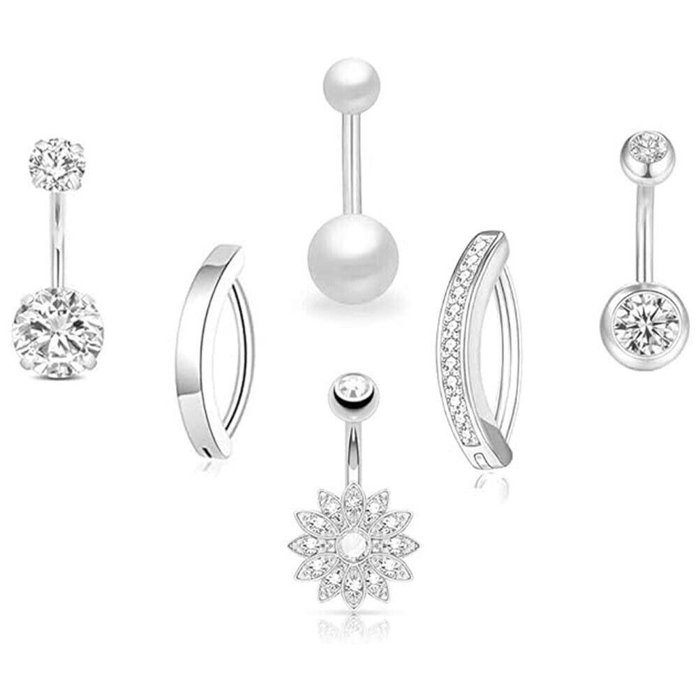 6Pcs Belly Button Ring Surgical Steel Hypoallergenic Belly Rings CZ Clicker Belly Button Piercings Kit for Women Dainty Navel Piercings Pack