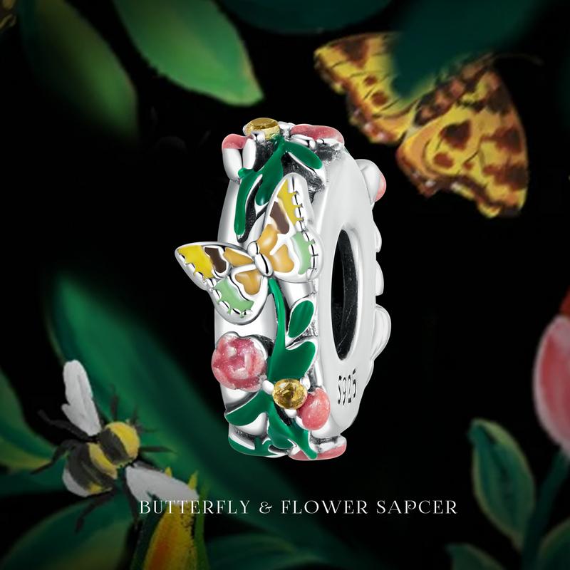 WOSTU Стерлингового серебра 925 пробы, бабочка и цветок Sapcer, очаровательная бусина для женщин, DIY, оригинальный браслет 3 мм, ювелирные изделия