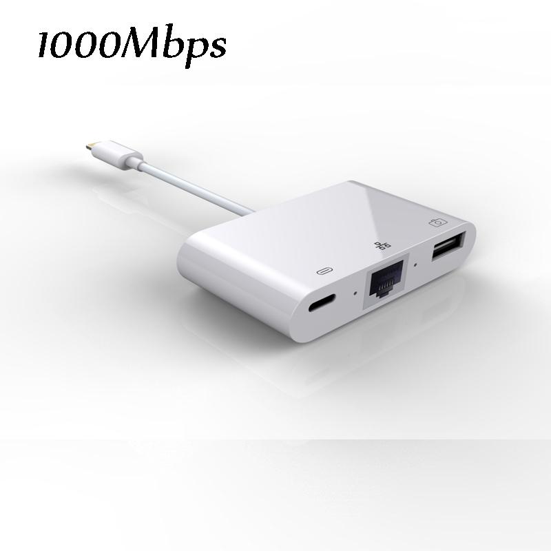 Высокоскоростной адаптер к проводной сети Ethernet RJ45 для iPhone/iPad с зарядкой и USB 3