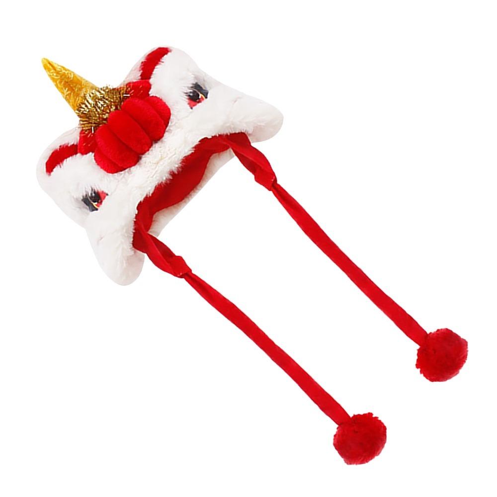 Warm Chinese Style Pet Lion Hat Adjustable Celebration Pet Hat Dog Lion Dance Hat  Pet Photoshoot
