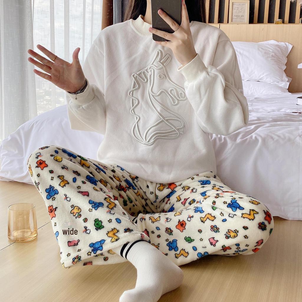 Фланелевая пижама с изображением животных из мультфильмов, женская осенне-зимняя флисовая теплая одежда из кораллового флиса