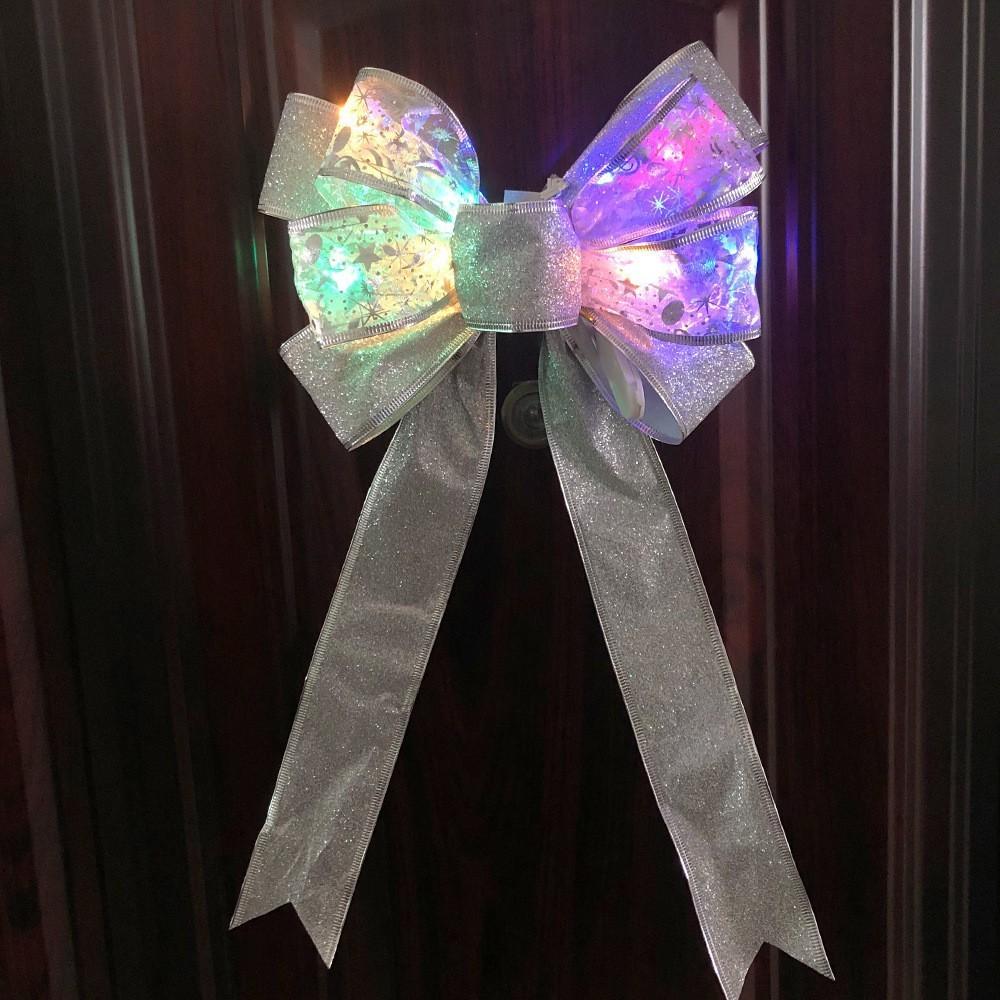 Красочный светодиодный двухслойный бант для рождественской елки, праздничное украшение