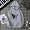 Top Casual Soft Women Hoodie White and Purple Butterfly Personality Funny Women Fashion Wool Hoodie Loose Sports Shirt