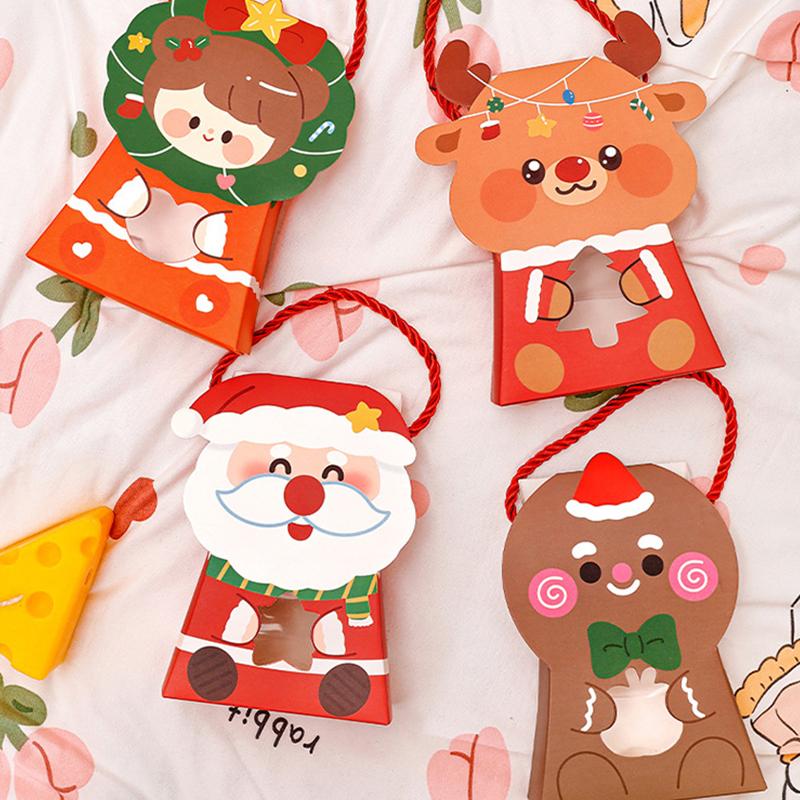 Cartoon Christmas Treat Boxes Paper Candy Gift Box Creative Gifts Packaging Handbag Cute Santa Claus Elk Packing Box Xmas Gifts