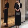 Hepburn Style Velvet French Bow Dress - Autumn/Winter Long Skirt