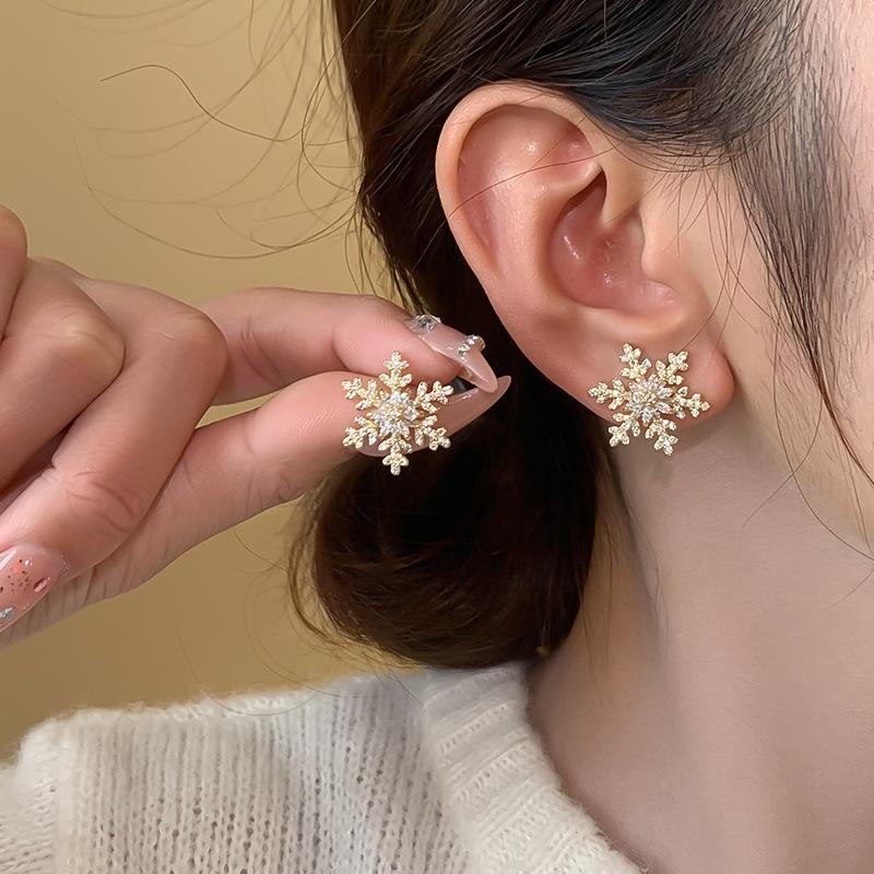 Christmas Snowflake Zircon Crystal Pearl Earrings Stud For Women Dangle Hook Fashion Xmas Party Jewelry Gift