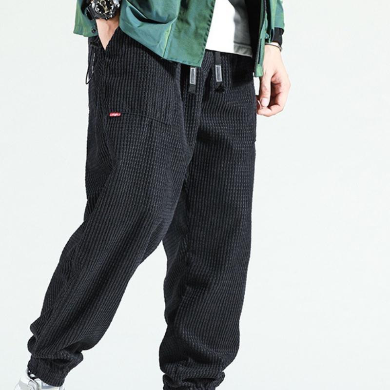 Мужские темно-синие вельветовые повседневные брюки с боковым карманом и кулиской на талии