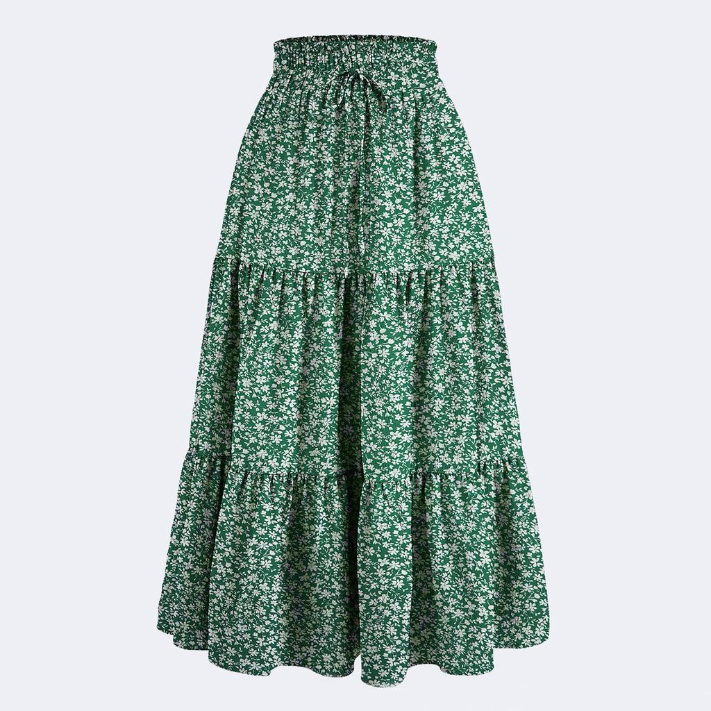 Women's Fashion Solid Color Floral Drawstring Elastic Waist Loose Long Skirt